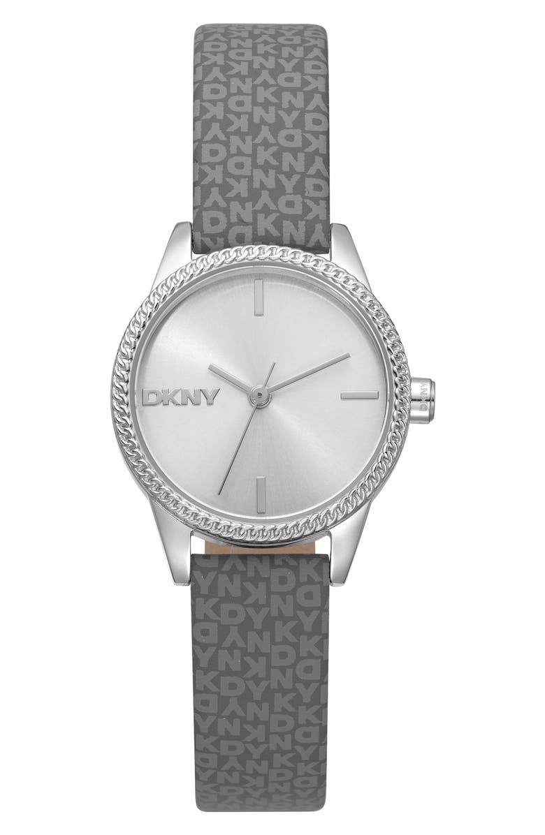 DKNY L 113 Leather Strap Watch, Main, color, Silver