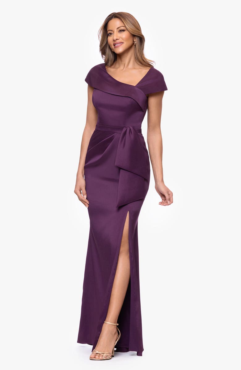 Xscape Evenings Asymmetric Neck Stretch Mikado Gown, Alternate, color, 