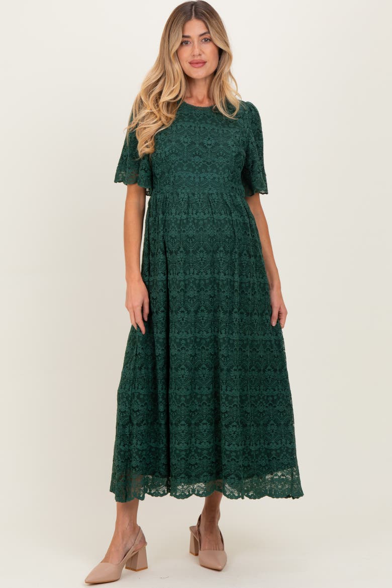 Floral Lace Midi Dress, Main, color, Forest Green