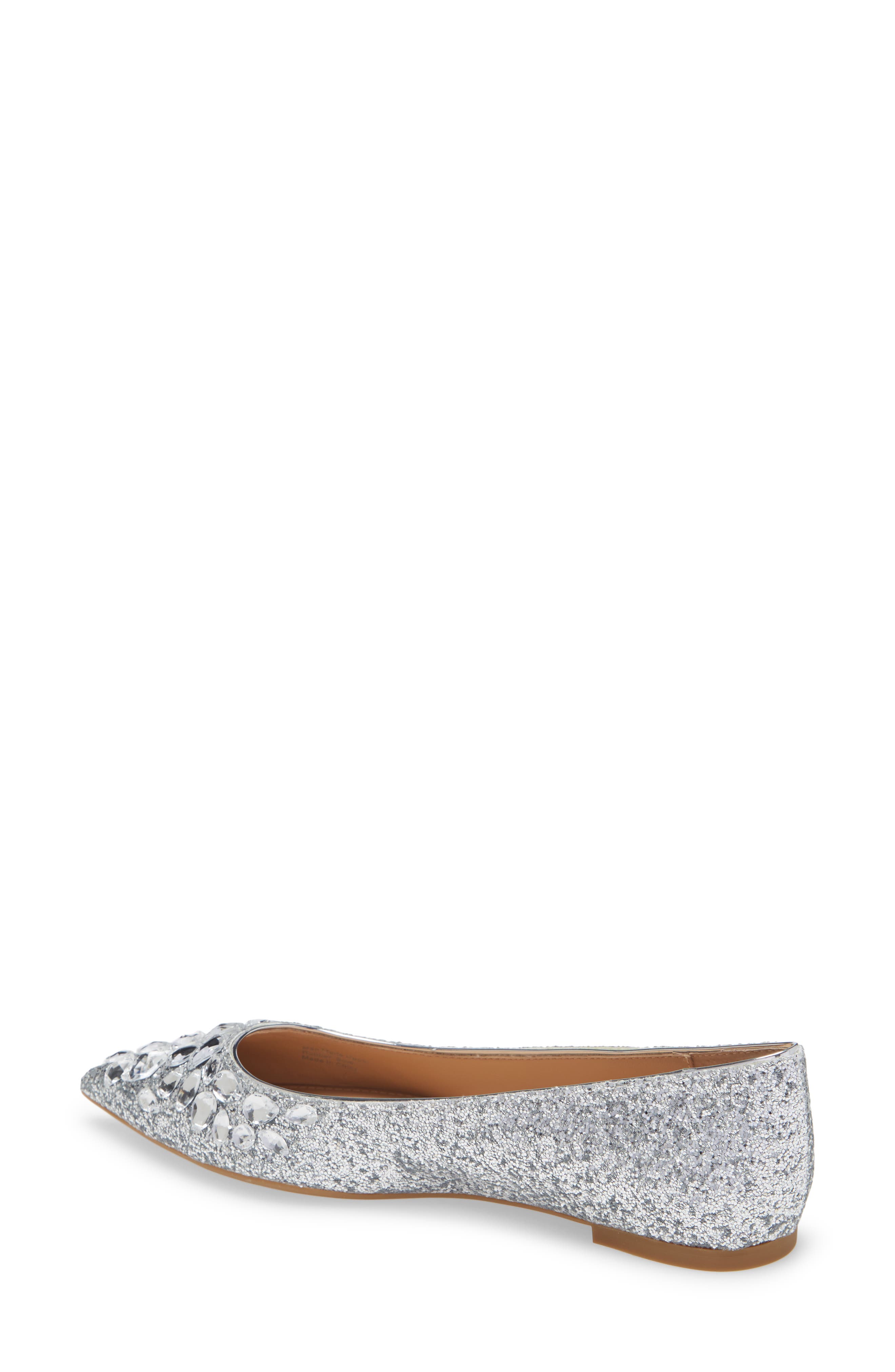 Ulanni Embellished Pointed Toe Glitter Flat, Alternate, color, SILVER METALLIC GLITTER