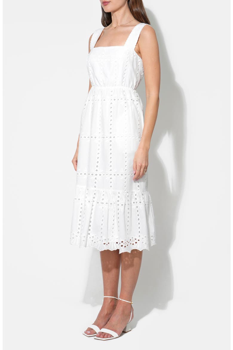Savannah Scalloped Strap Cotton Eyelet Sundress, Alternate, color, WHITE