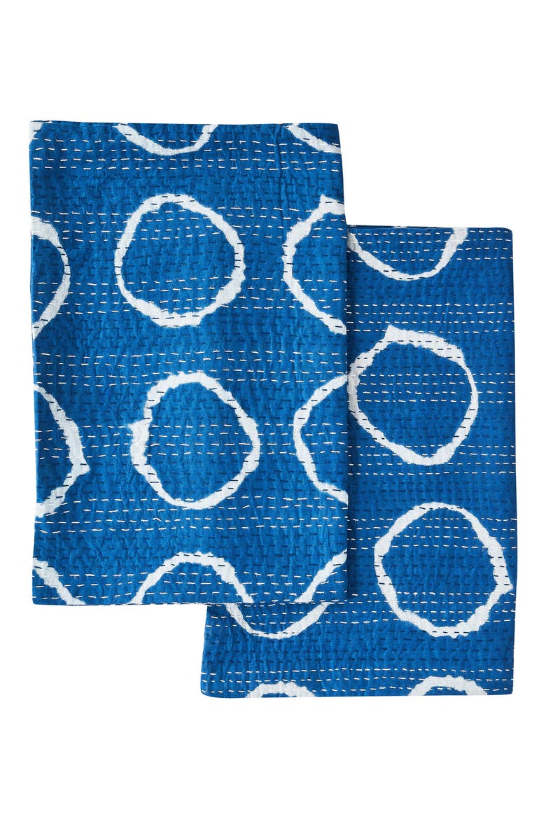 Circles Kantha Set of 2 Cotton Shams, Alternate, color, INDIGO