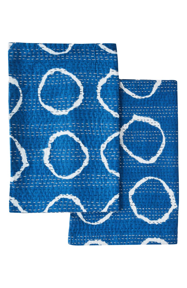 MELANGE HOME Circles Kantha Set of 2 Cotton Shams, Alternate, color, Indigo