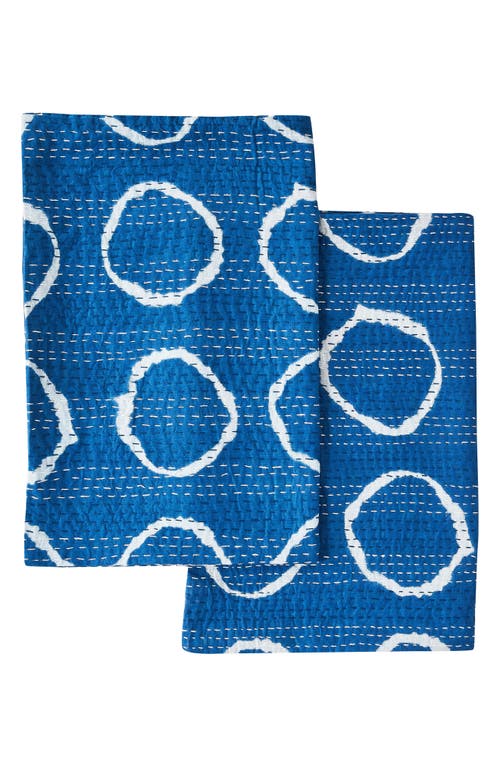 Melange Home Circles Kantha Set Of 2 Cotton Shams In Indigo