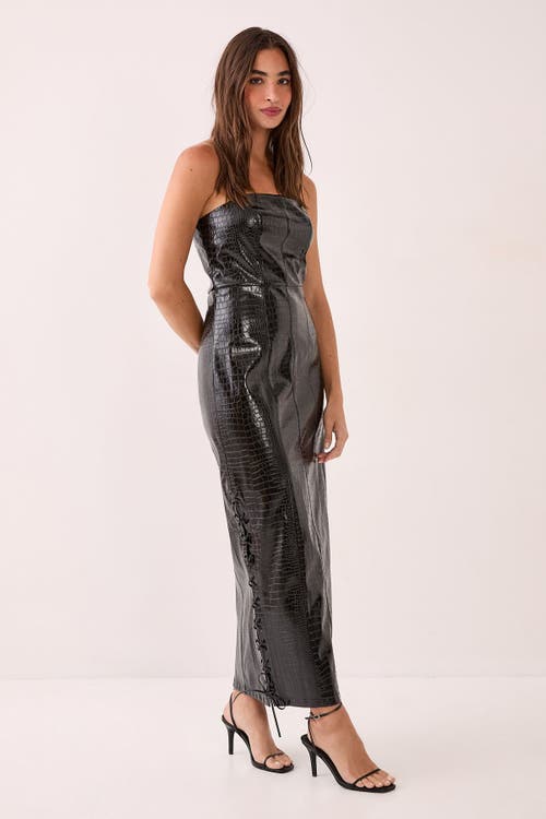 Nasty Gal Croc Bandeau Lace Up Maxi Dress In Black