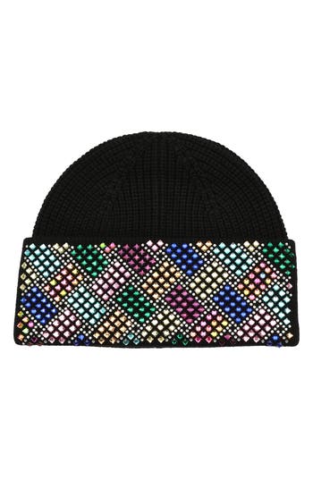 Kurt Geiger London Crystal Embellished Beanie In Black