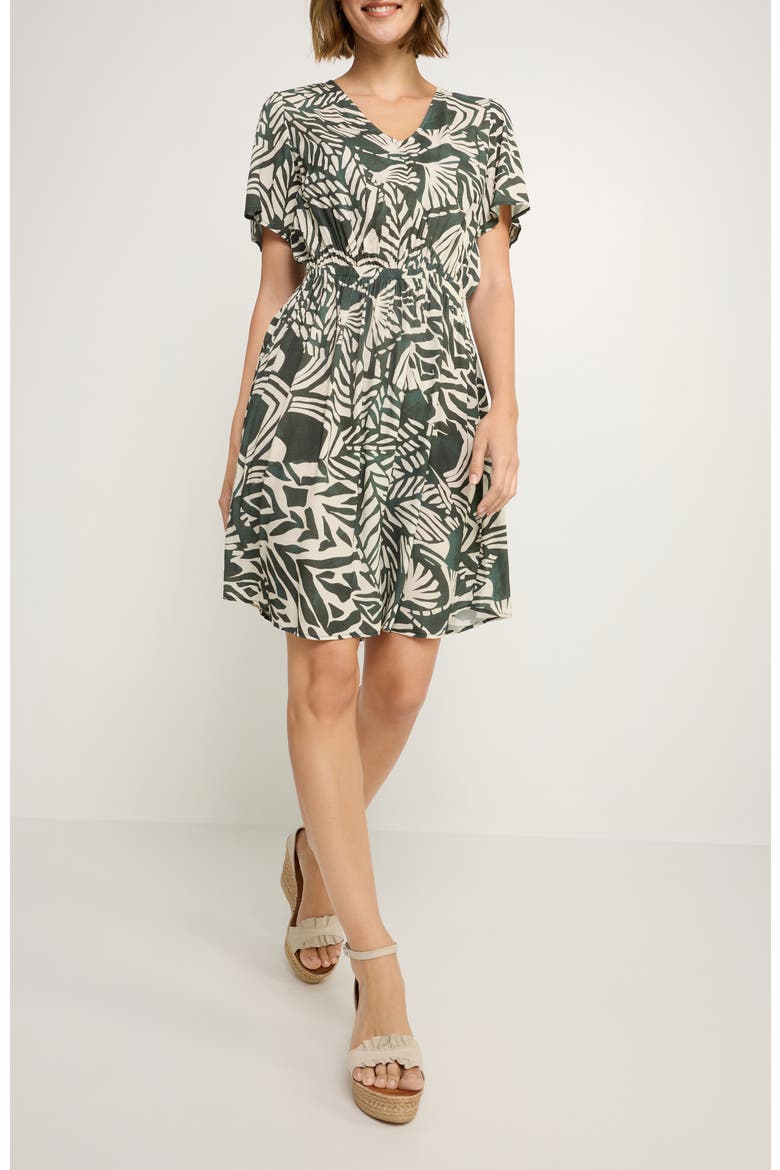 Print V-Neck Dress, Main, color, Green Ivory