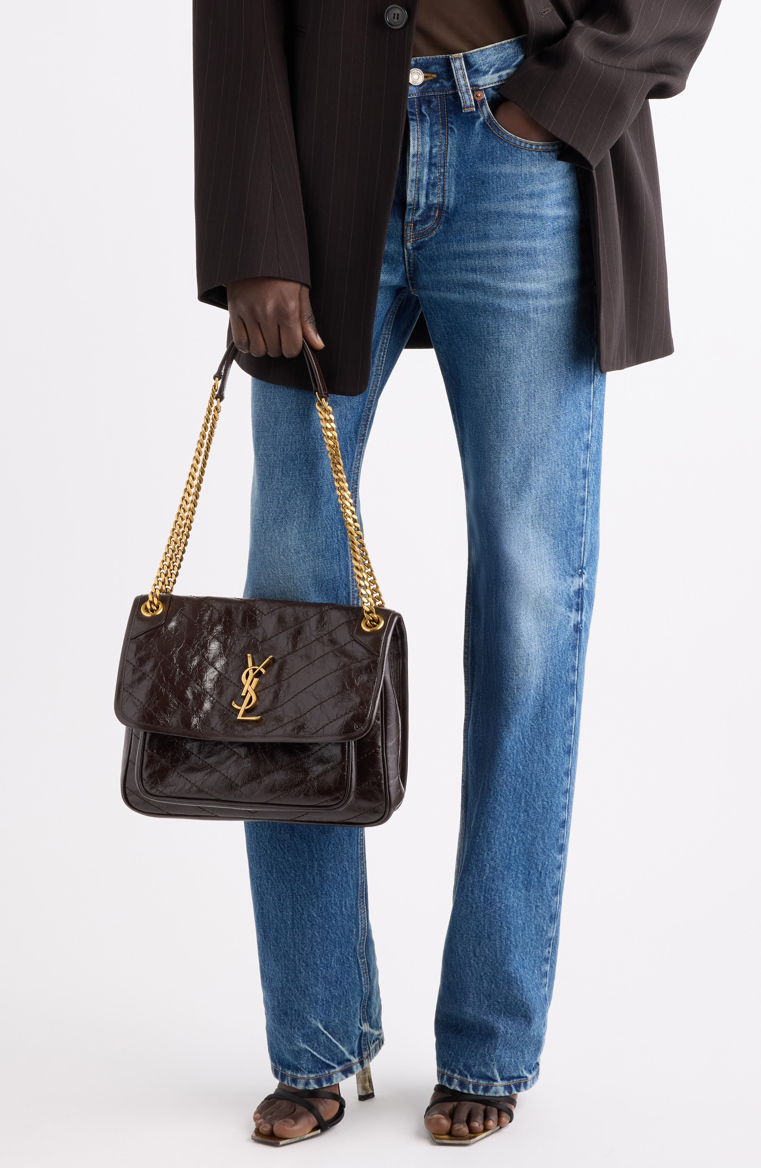 Medium Niki Leather Shoulder Bag, Alternate, color, DARK SWEET CHOCO
