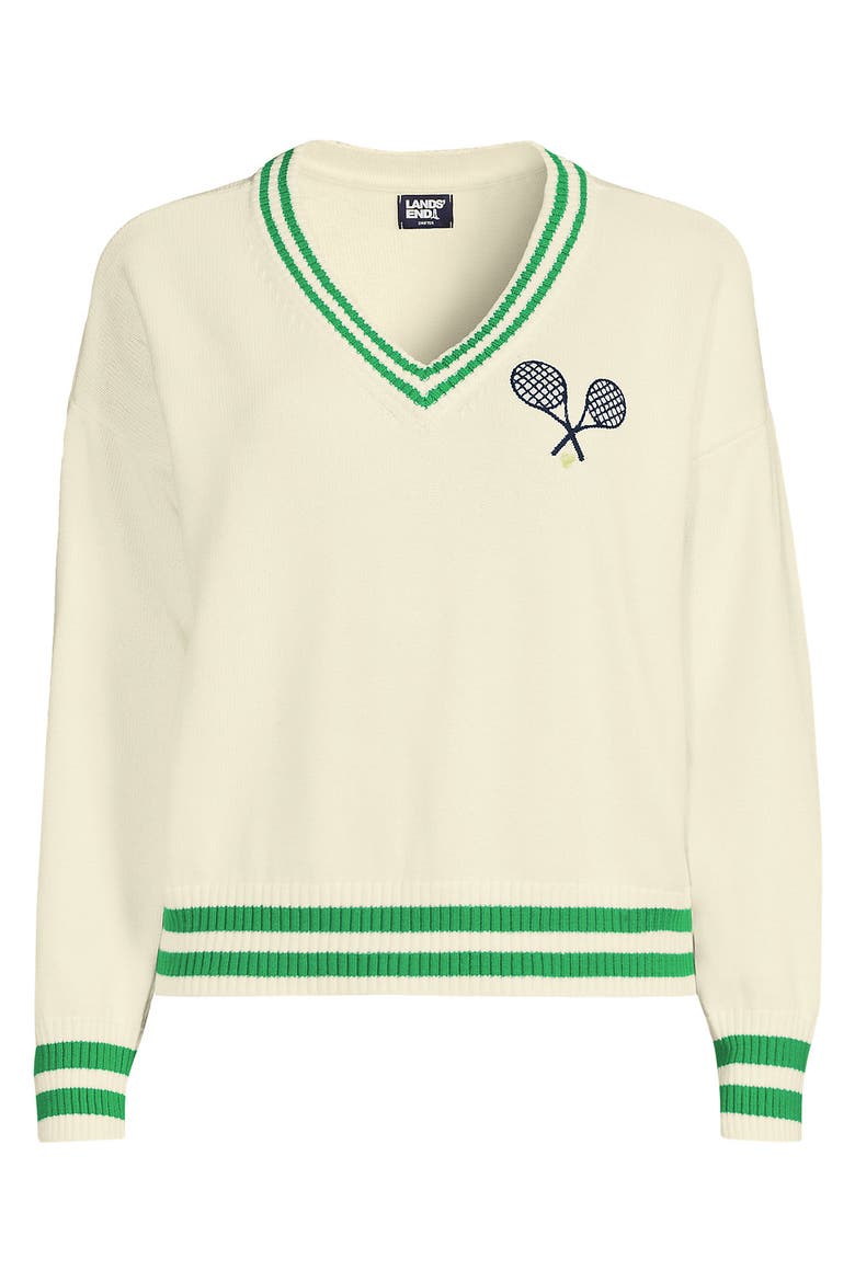 Cotton Drifter Shaker V-neck Sweater, Alternate, color, Fresh Ivory/Clover Tip