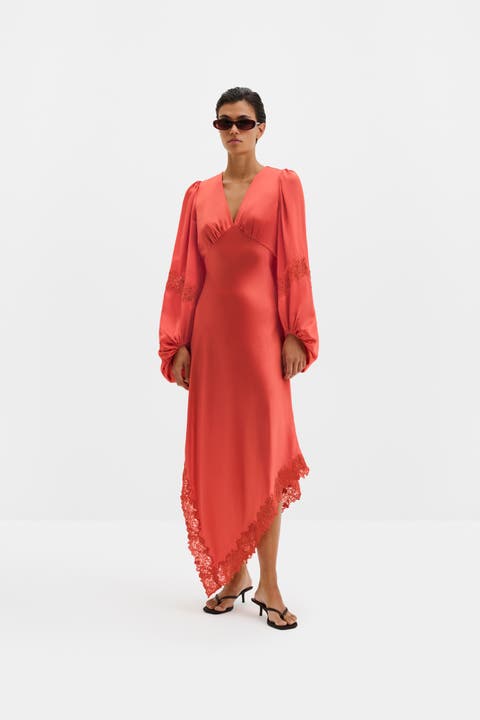 Seema Asymmetric Lace Hem Maxi Dress