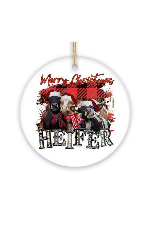Merry Christmas Heifers Plaid Cow Ornament
