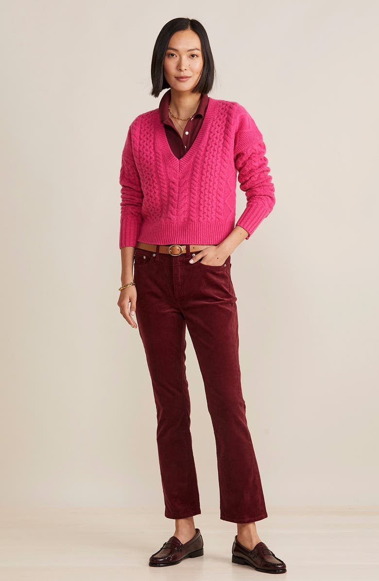 vineyard vines Cable Knit V-Neck Merino Wool Crop Sweater, Alternate, color, 