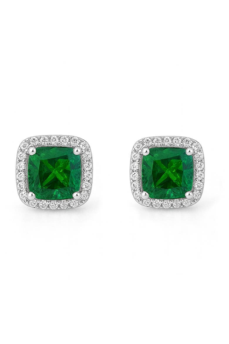 Sterling Silver Green Emerald Halo Earrings, Alternate, color, Green