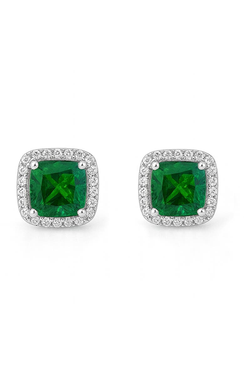 Donatello Gian Sterling Silver Green Emerald Halo Earrings, Alternate, color, Green