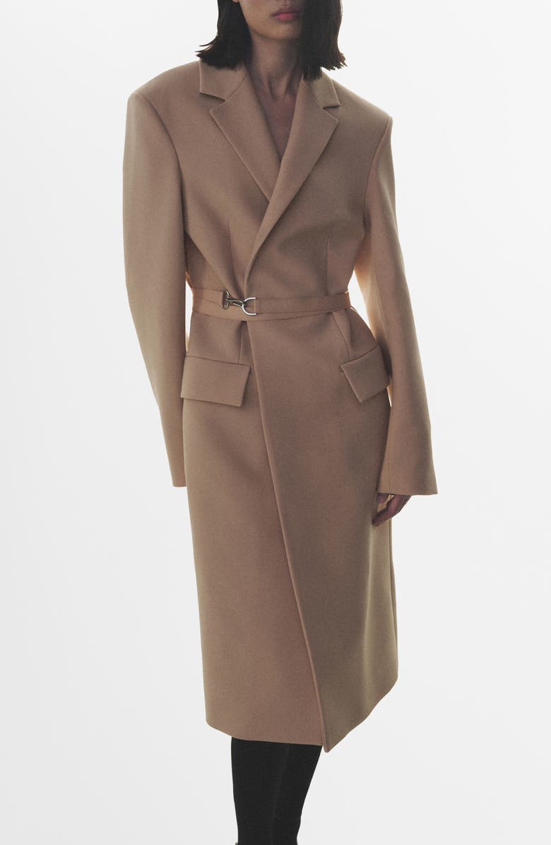 MANGO Oversize Belted Long Coat, Main, color, Beige