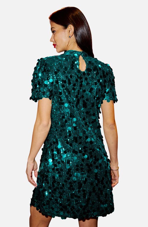 Yumi Sequin Short Sleeve Tunic Dress In Blue
