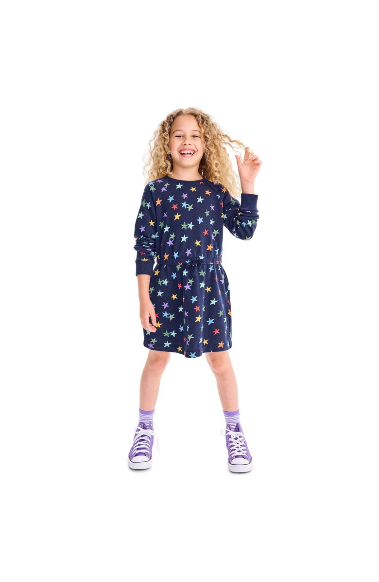 Primary Sweatshirt Dress In Rainbow Confetti Stars, Alternate, color,