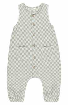 Rylee + Cru Check Print Cotton & Linen Romper