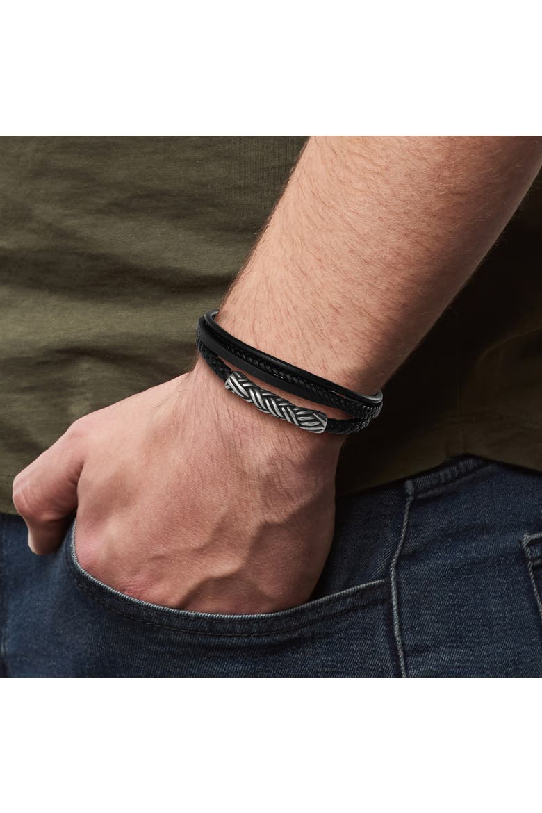 Men's Multi-Row 8'' Bracelet with Braided Barrel, Black, Magnetic Clasp, Alternate, color, Black