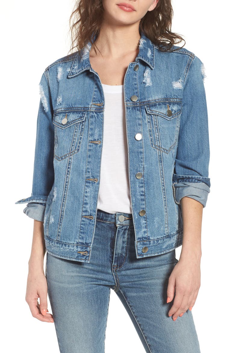 Ripped Denim Jacket, Main, color, DESTRUCTED INDIGO