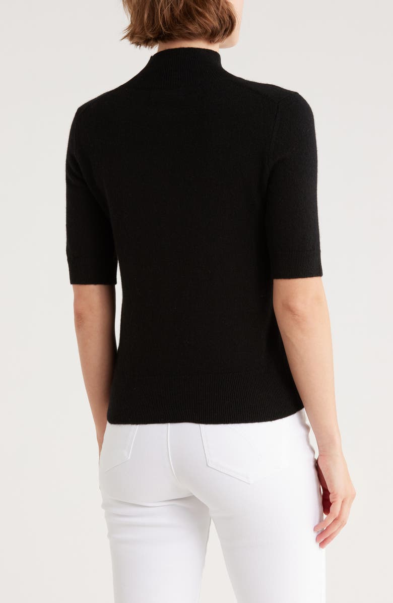 Magaschoni Cashmere Mock Neck Elbow Sleeve Sweater, Alternate, color, Black