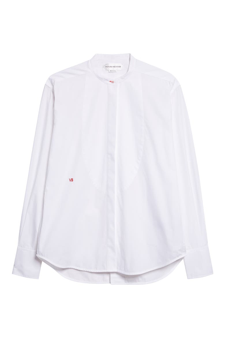 Bib Detail Cotton Poplin Button-Up Shirt, Alternate, color, WHITE