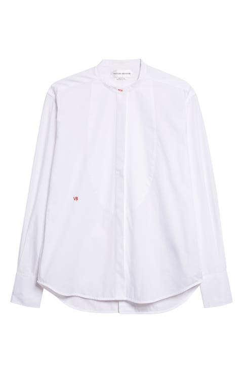 Bib Detail Cotton Poplin Button-Up Shirt