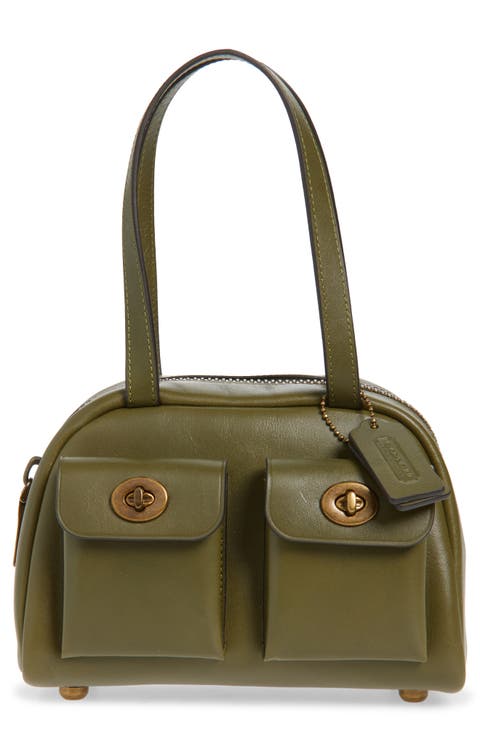 Twin Turnlock Leather Top Handle Bag