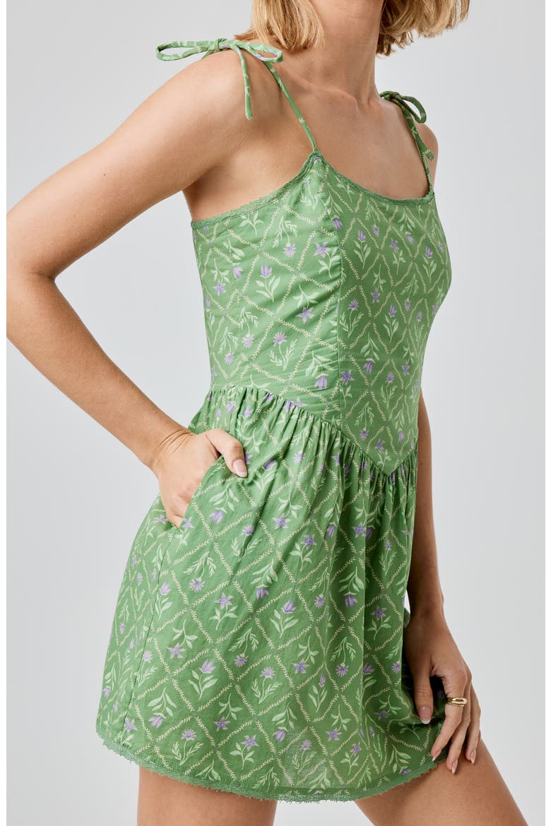 Lace Trim Tie Strap Minidress, Alternate, color, PALM BEACH FLORAL