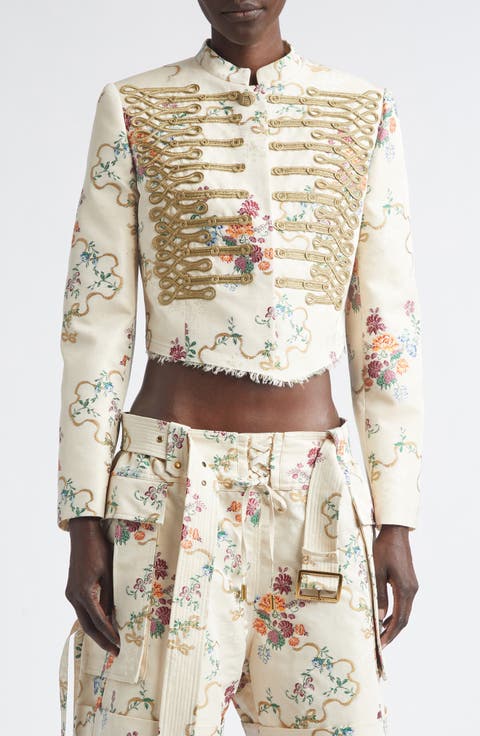 Embroidered Crop Floral Jacquard Jacket