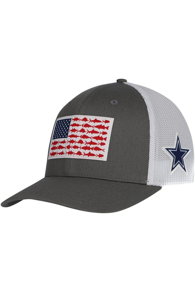 Men's Columbia Gray Dallas Cowboys PFG Fish Flag Flex Hat, Main, color, Gray