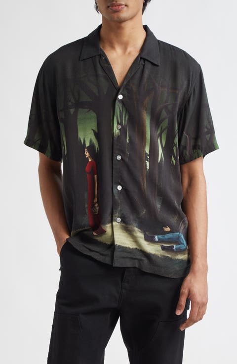 In the Pines Border Silk Twill Button-Up Shirt