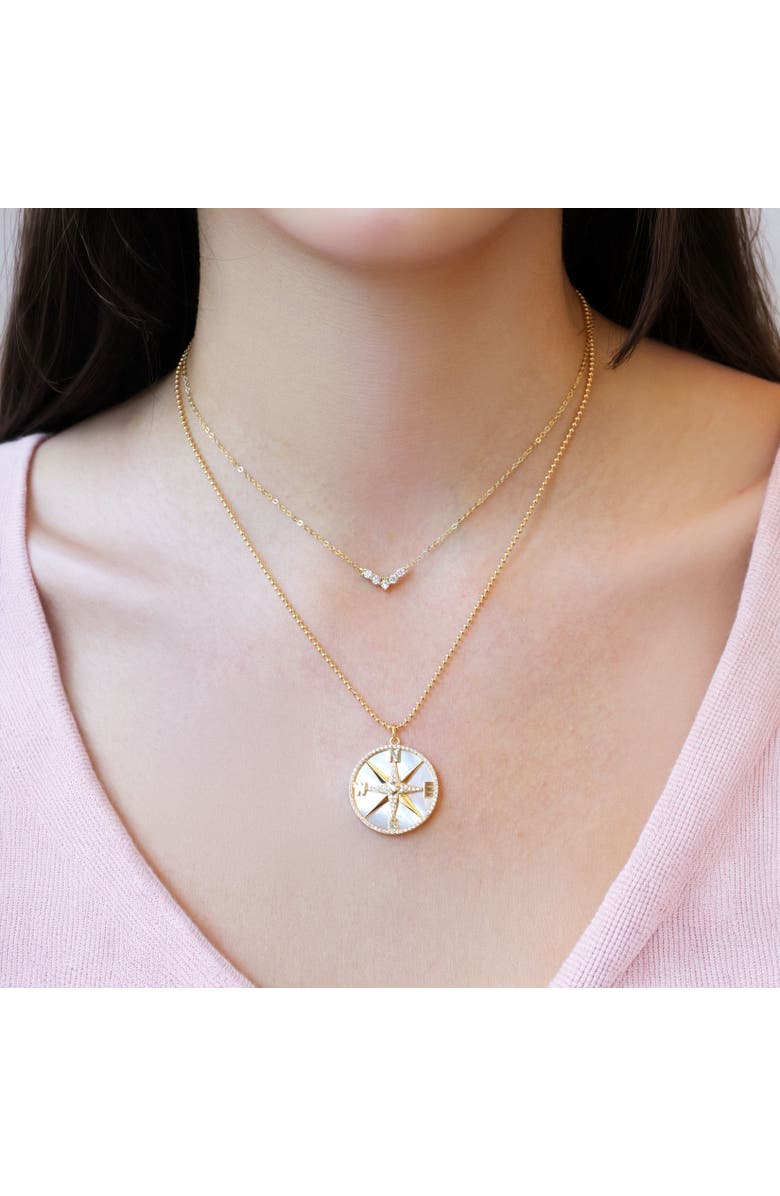 The Lovery Fine Jewelry Mother of Pearl CZ Compass Necklace, Alternate, color, Mother Of Pearl
