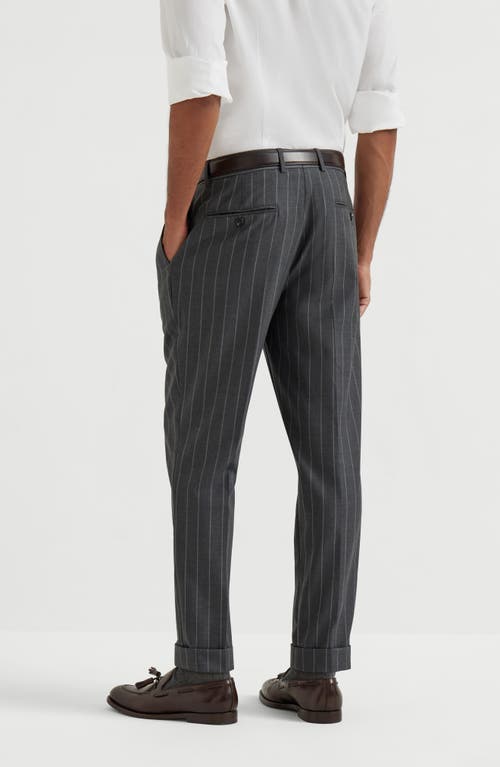 Brunello Cucinelli Wide Chalk Stripe Trousers In Gray