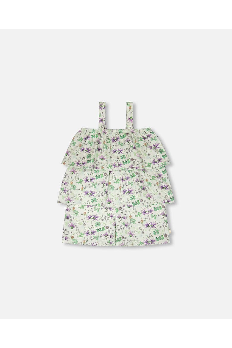 Jersey Flowers Romper with Tiers, Main, color, Green Floral Print