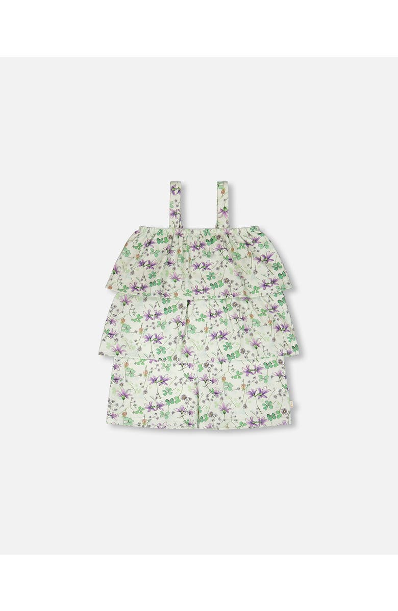 Deux par Deux Jersey Flowers Romper with Tiers, Main, color, Green Floral Print