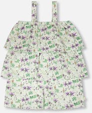 Deux par Deux Jersey Flowers Romper with Tiers