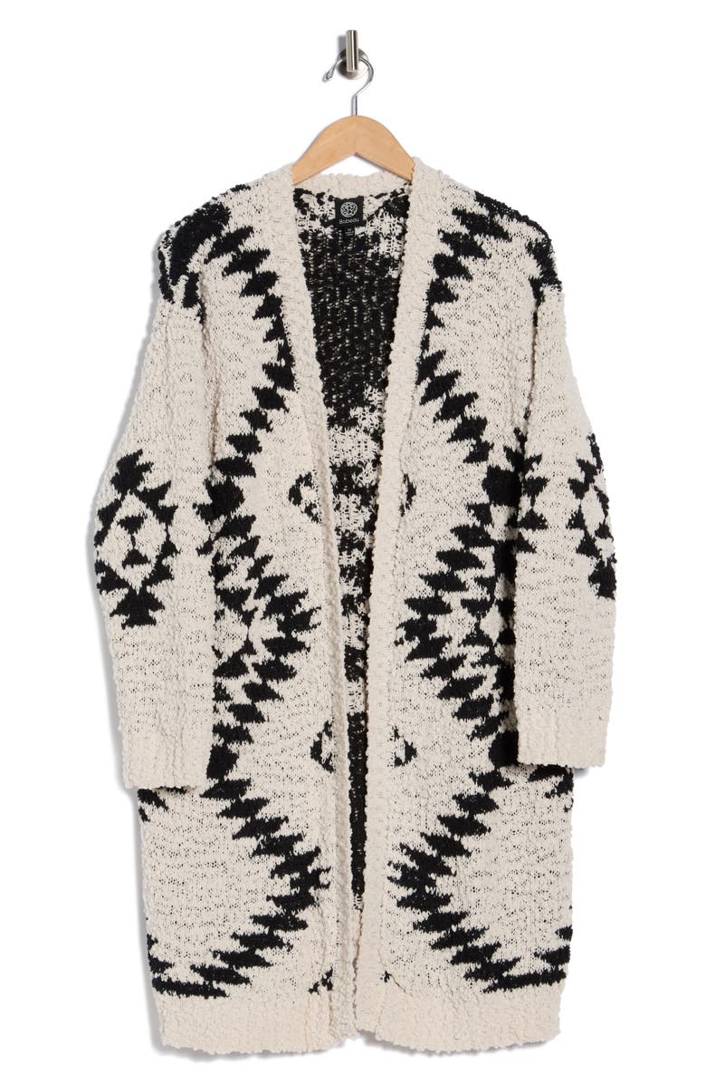 Bobeau Southwest Bouclé Long Cardigan, Alternate, color, Cream/ Black