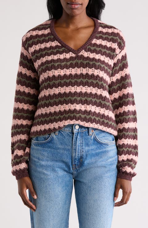 Zig Zag Knit V-Neck Pullover Sweater