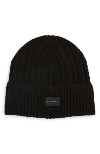 Cole Haan Cable Knit Cuffed Beanie In Black