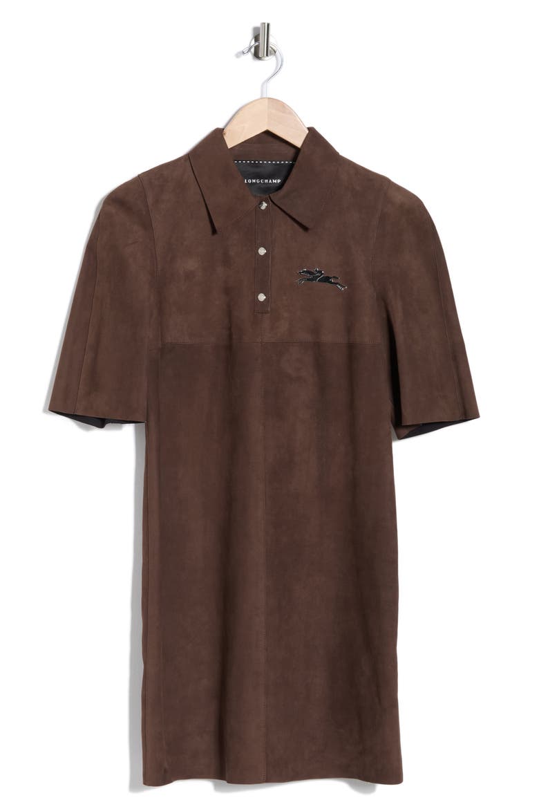 Short Sleeve Suede Polo Dress, Alternate, color, EBONY