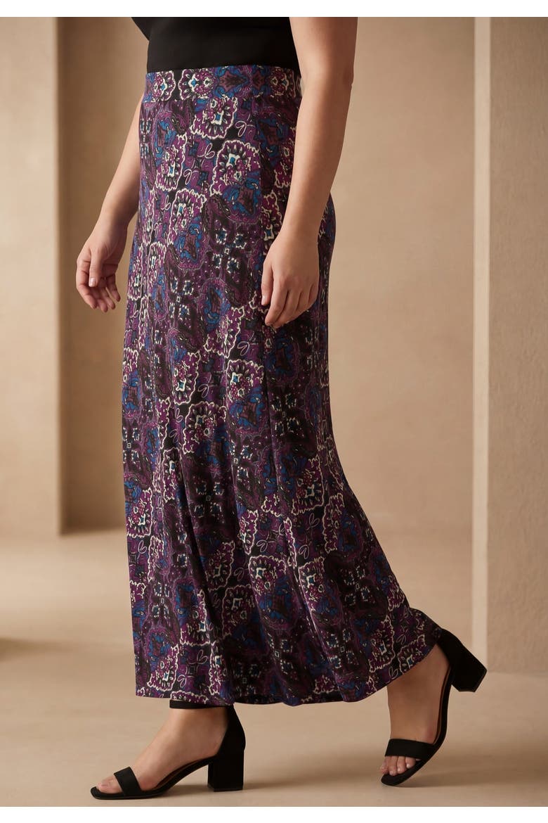 Everyday Stretch Knit Maxi Skirt (Plus), Alternate, color, BLACK SCALLOP MEDALLION