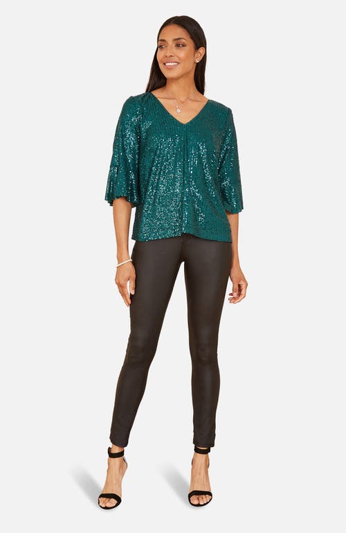 Yumi Fluted Sleeve Sequin Top In Multi