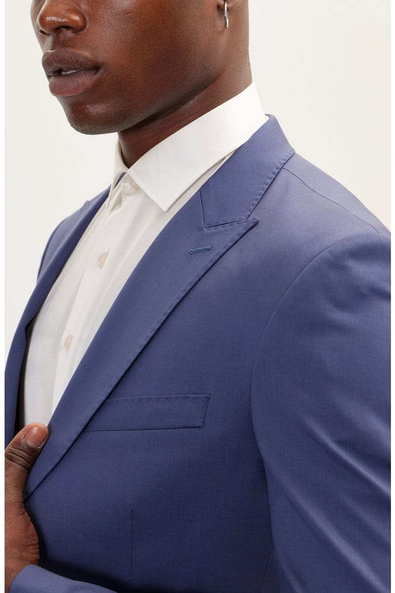 Trim Fit Solid Peak Lapel Wool Suit, Alternate, color, INDIGO