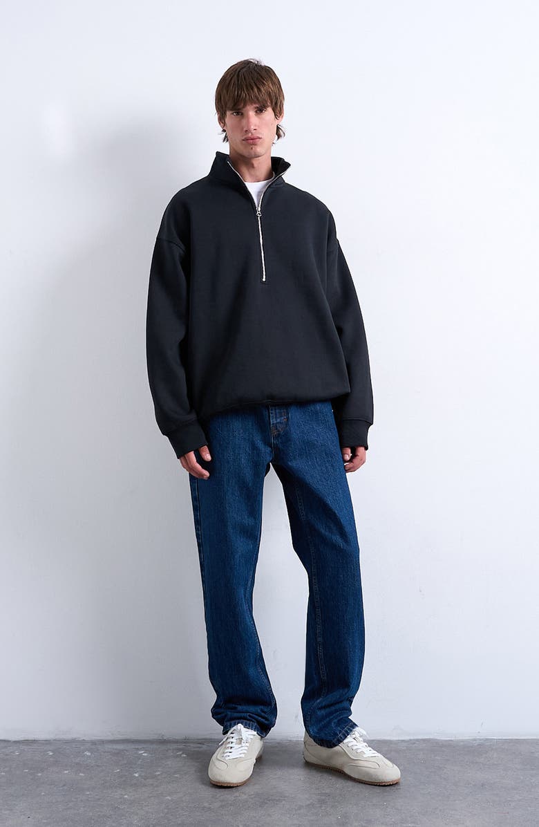 Topman Oversize Quarter Zip Pullover, Alternate, color, Black