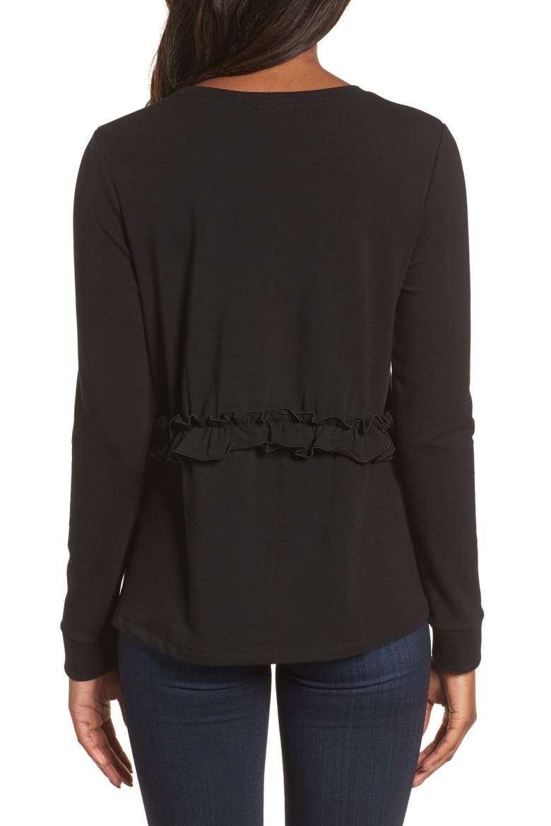 Ruffle Sweatshirt, Alternate, color, BLACK