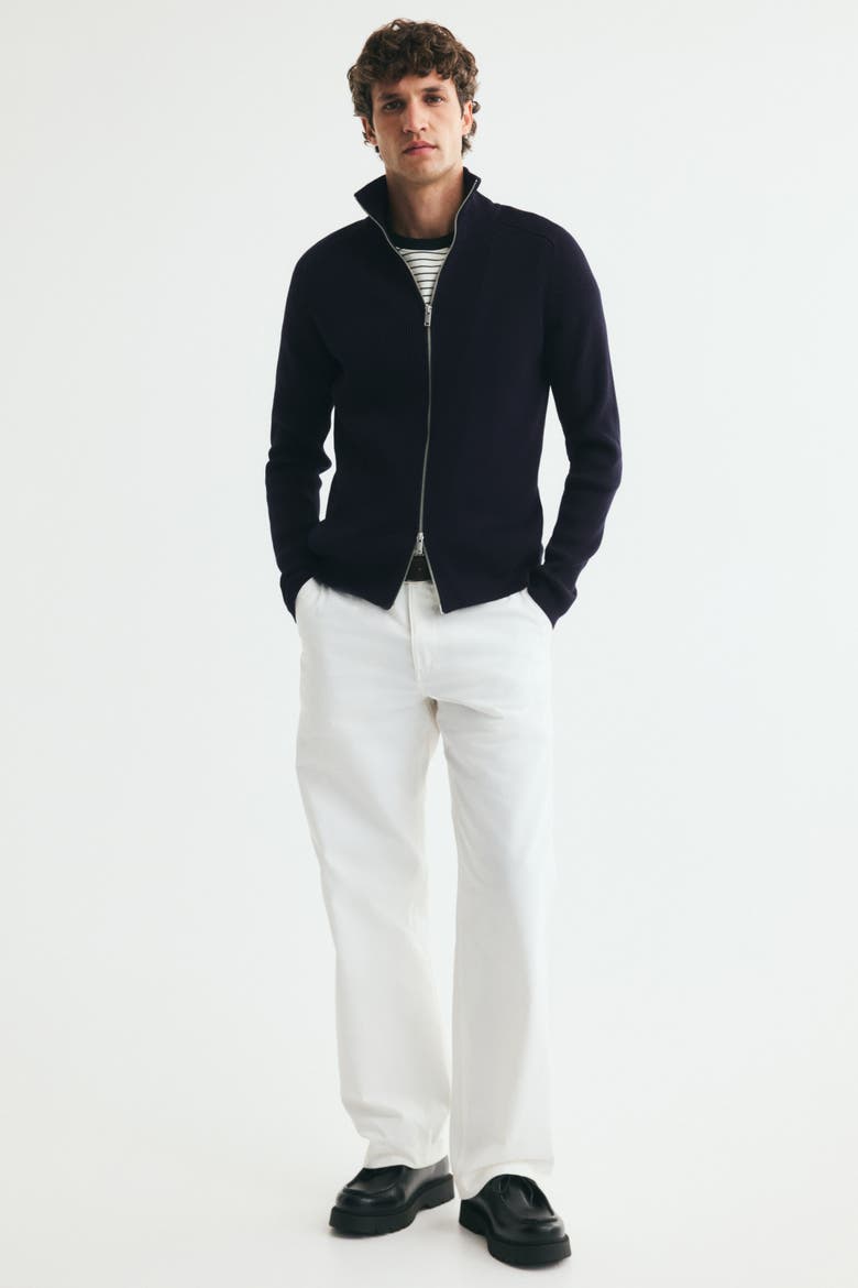 Slim-Fit Rib-Knit Cardigan, Alternate, color, Navy blue