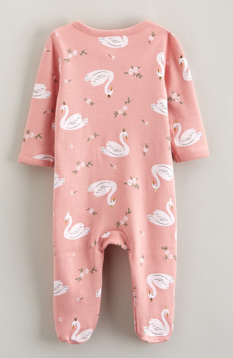 Nordstrom Print Cotton Footie, Alternate, color, Pink Beauty Swan Boquet