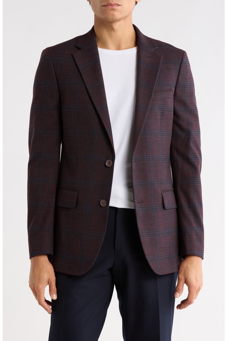 Plaid Notch Lapel Sport Coat, Main, color, DARK PURPLE