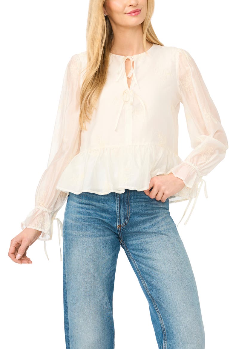 Floral Embroidered Ruffle Peplum Top, Main, color, NEW IVORY